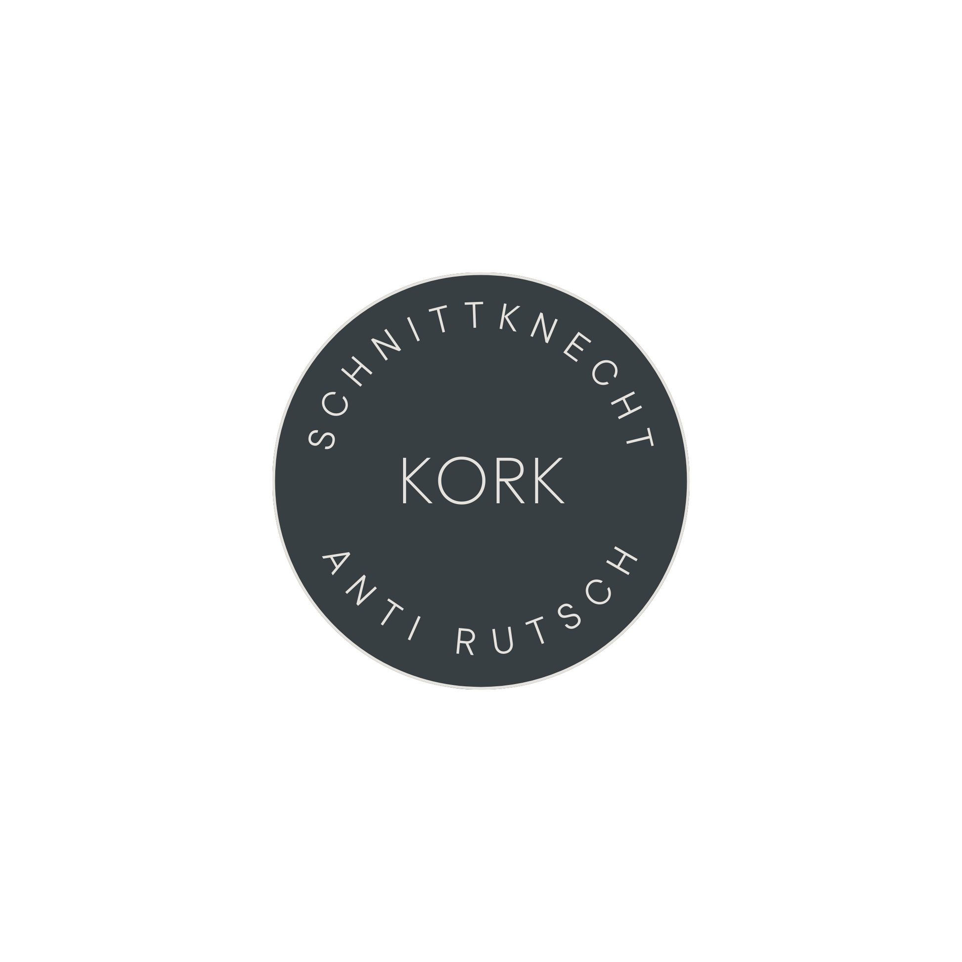 Runde Abbildung mit der Aufschrift „SchnittKnecht Anti Rutsch Kork“.