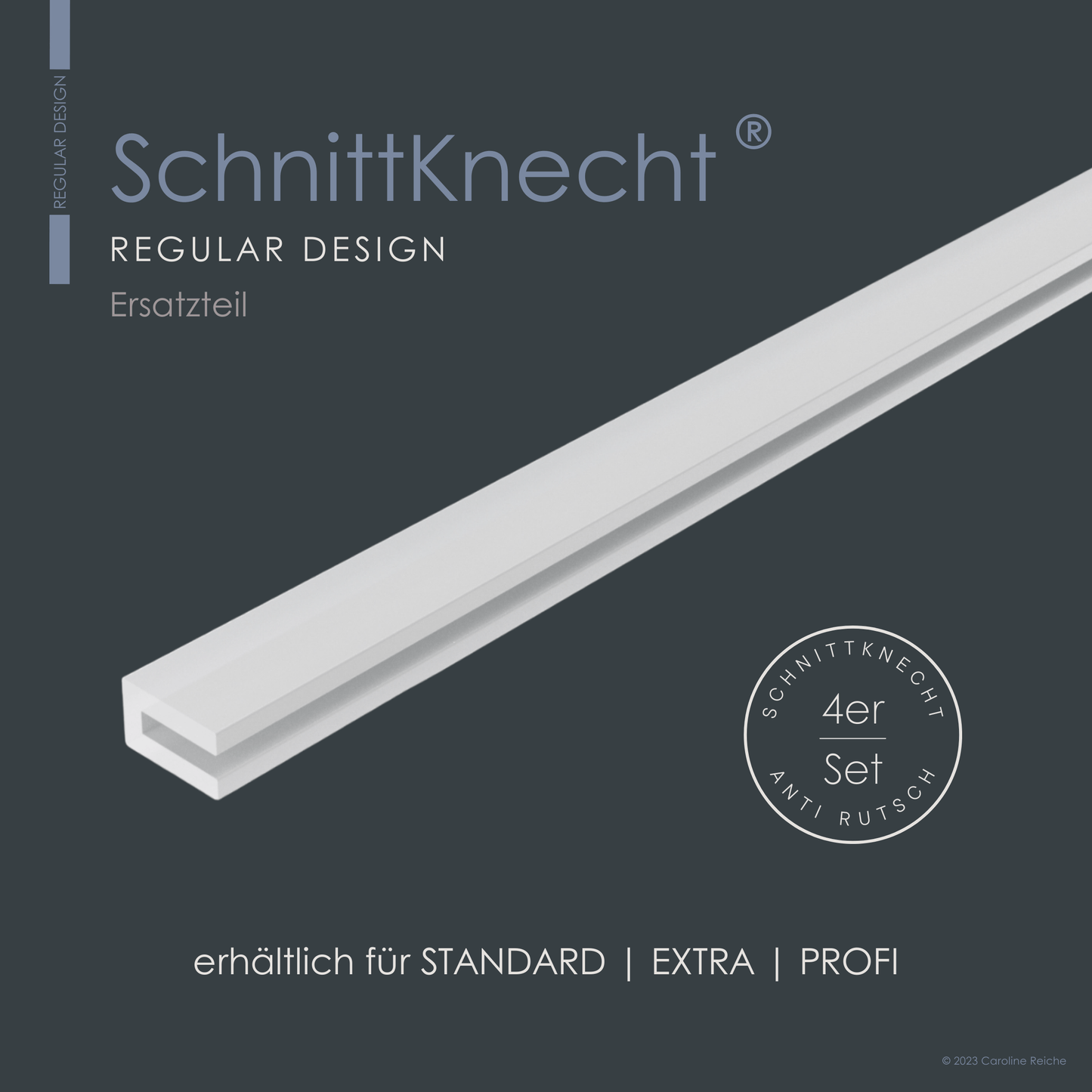 Auf dem Produktbild ist das Silikonprofil als Ersatzteil für die Antirutsch-Funktion der Schneidebrettunterlage SchnittKnecht® zu sehen. Es handelt sich um ein 4er Set Anti-Rutsch im Regular Design, erhältlich für die Modelle Standard, Profi und Extra.