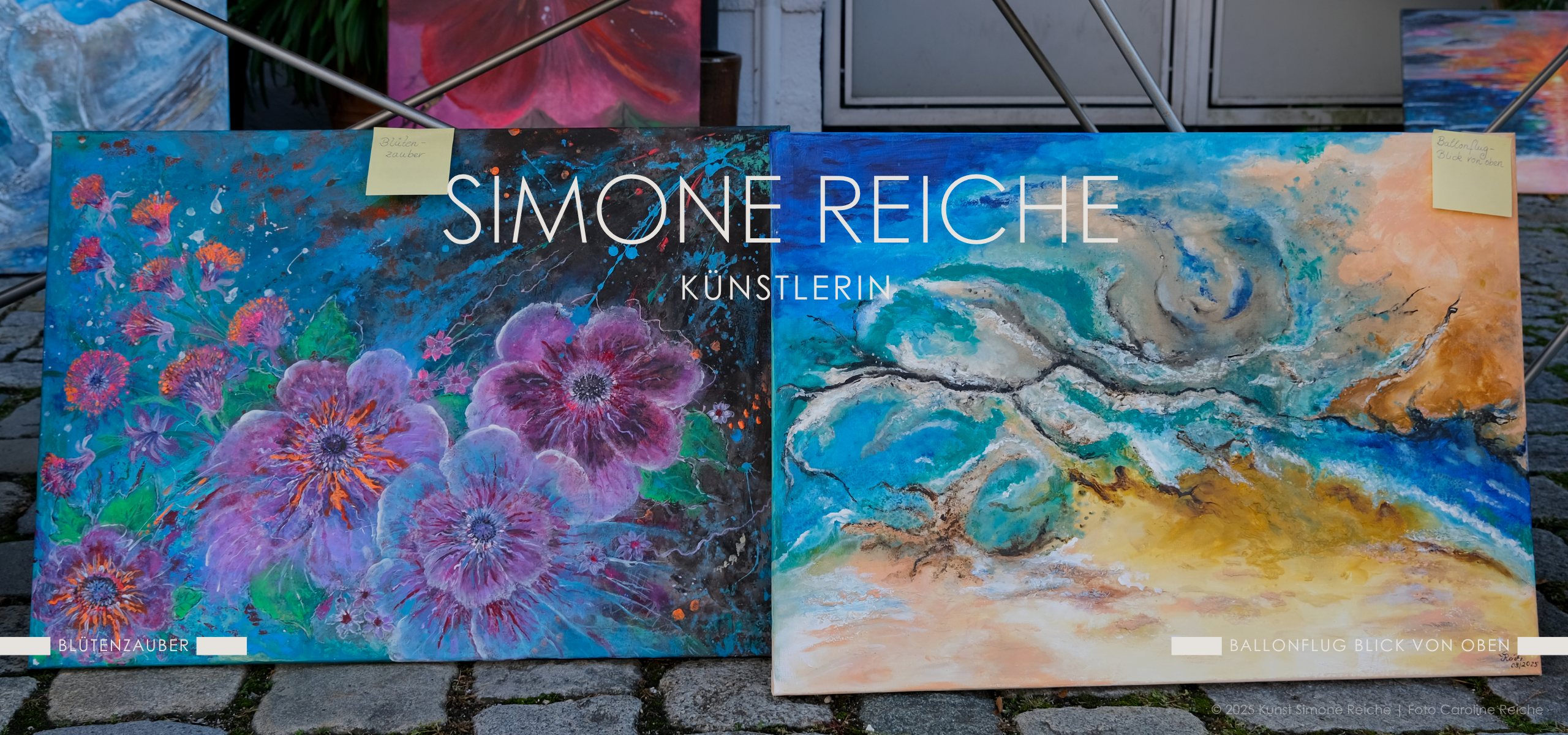 Simone Reiche Gemälde zeigt Blütenzauber und Vogelperspektive vom Ballonflug