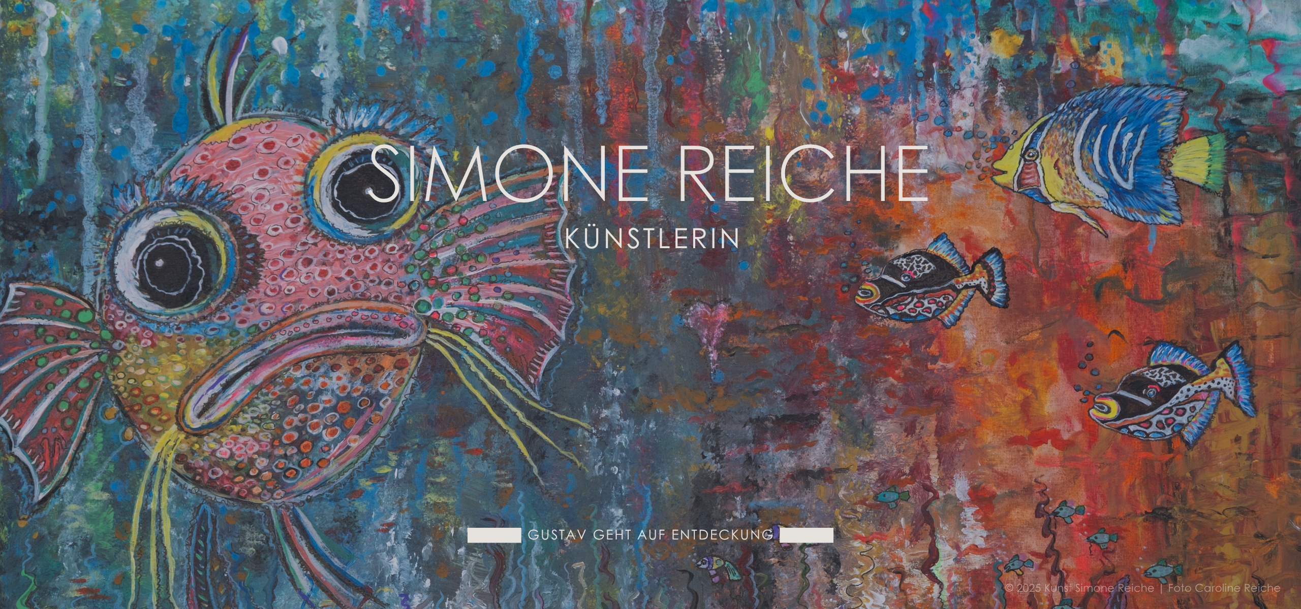 Künstlerisches Werk von Simone Reiche zeigt Fisch Gustav auf abenteuerlicher Reise