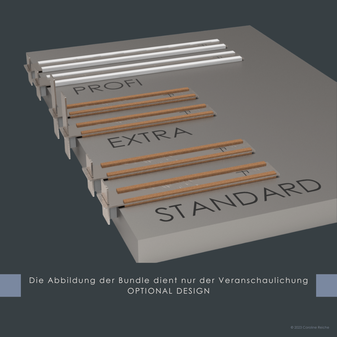 Auf dem Bild sind die universellen Schneidebrettunterlagen von SchnittKnecht® zu sehen. Das Profi-Bundle veranschaulicht die Antirutsch-Designvariante mit Silikonprofilen, während das Standard- und Extra-Bundle ein Beispiel der Variante mit selbstklebenden Korkstreifen als Antirutsch-Lösung zeigt.