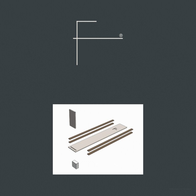 Explosionsdarstellung eines Teils der Schneidebrettunterlage SchnittKnecht® mit dem optionalen Antirutsch-Design aus selbstklebenden Korkstreifen.