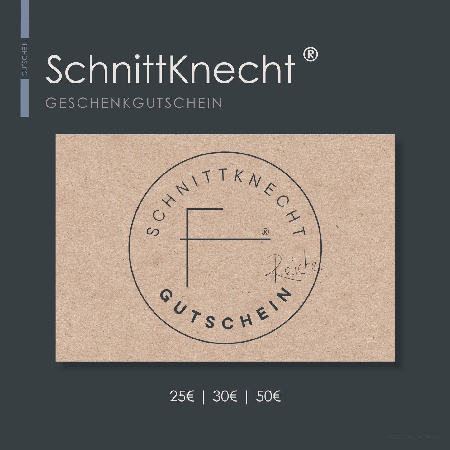 Geschenkgutschein von SchnittKnecht® im Wert von 25€, 30€ und 50€. Einlösbar für das gesamte Sortiment rutschfester und hygienischer Schneidebrett-Unterlagen vom Spezialisten SchnittKnecht®.