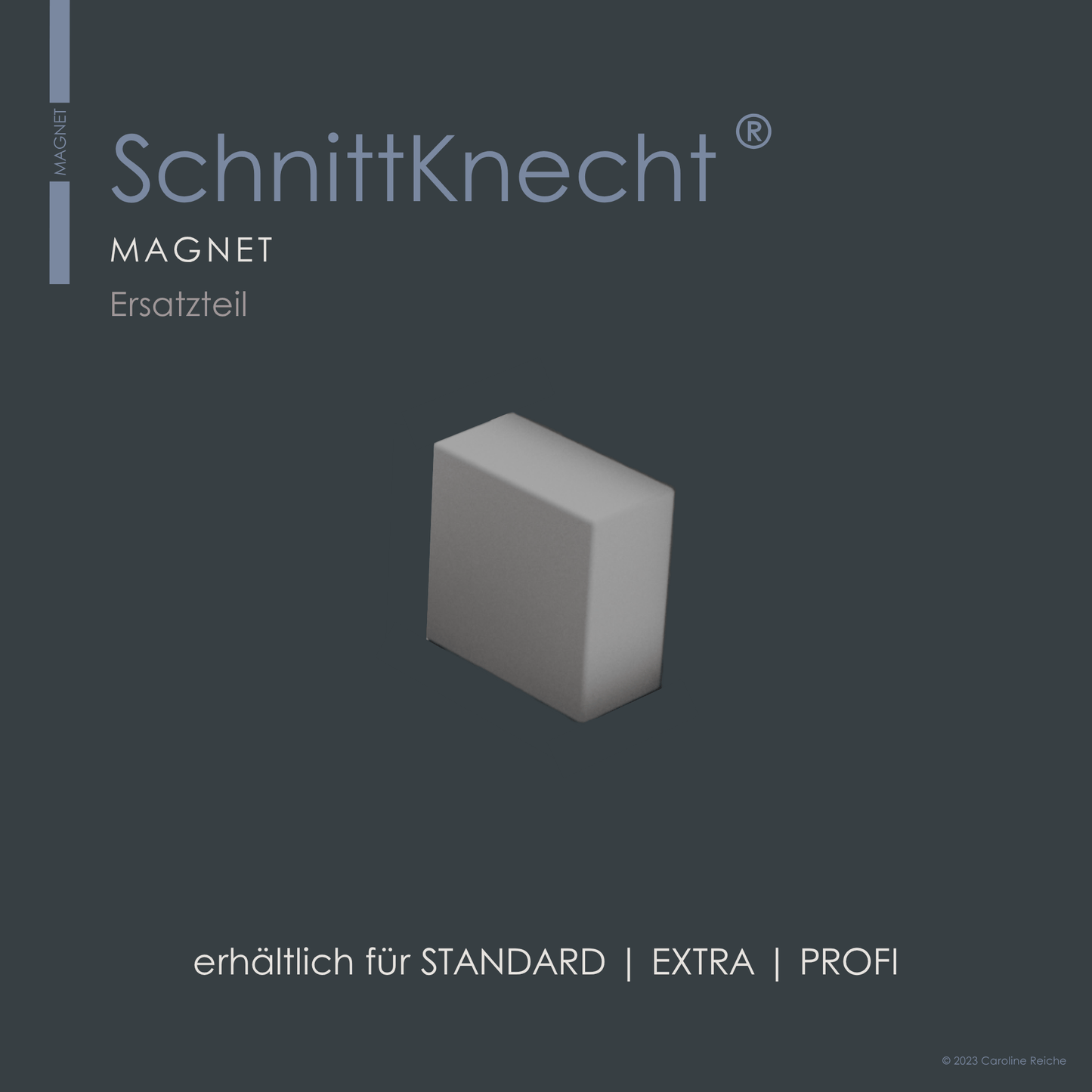 Auf dem Bild ist der Magnet der rutschfesten Schneidebrettunterlage von SchnittKnecht® zu sehen. Das Ersatzteil ist für alle Bundles – Standard, Extra und Profi – erhältlich.