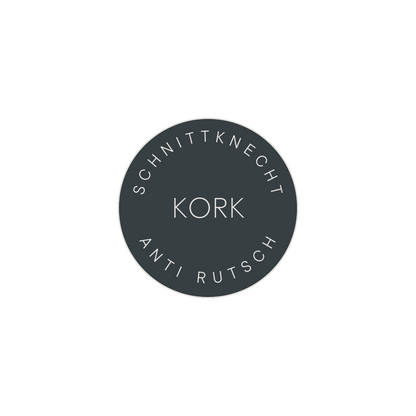 Runde Abbildung mit der Aufschrift „SchnittKnecht Anti Rutsch Kork“.