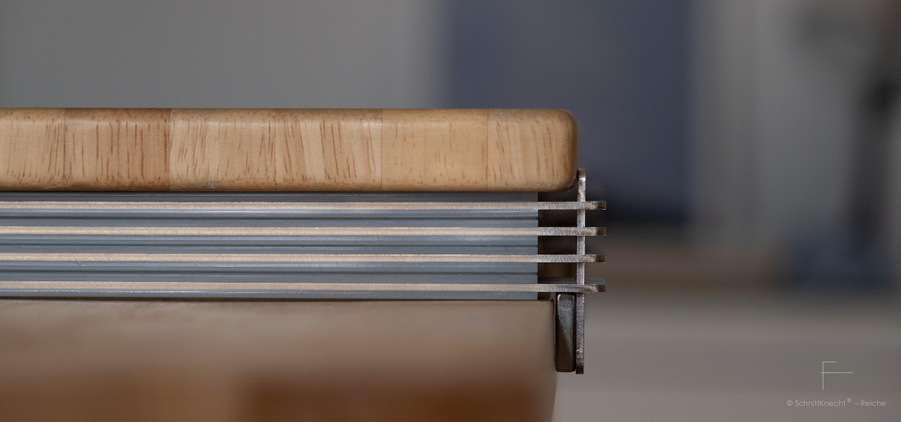 SchnittKnecht® Schneidebrettunterlage mit Schneidebrett und 3-stufigen Ergonomie-Modulen zur ergonomischen Erhöhung der Arbeitshöhe in der Küche