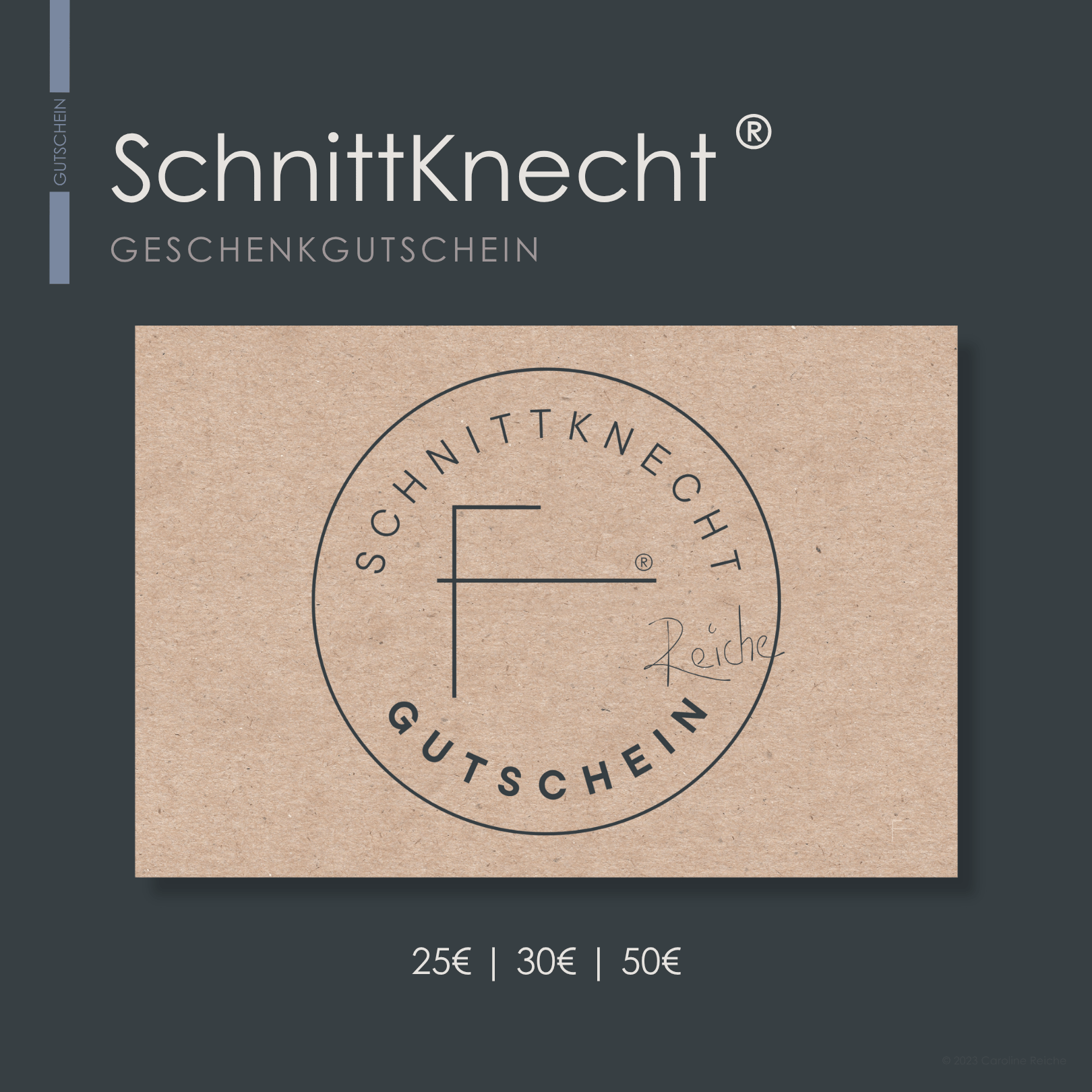 Geschenkgutschein von SchnittKnecht® im Wert von 25€, 30€ und 50€. Einlösbar für das gesamte Sortiment rutschfester und hygienischer Schneidebrett-Unterlagen vom Spezialisten SchnittKnecht®.