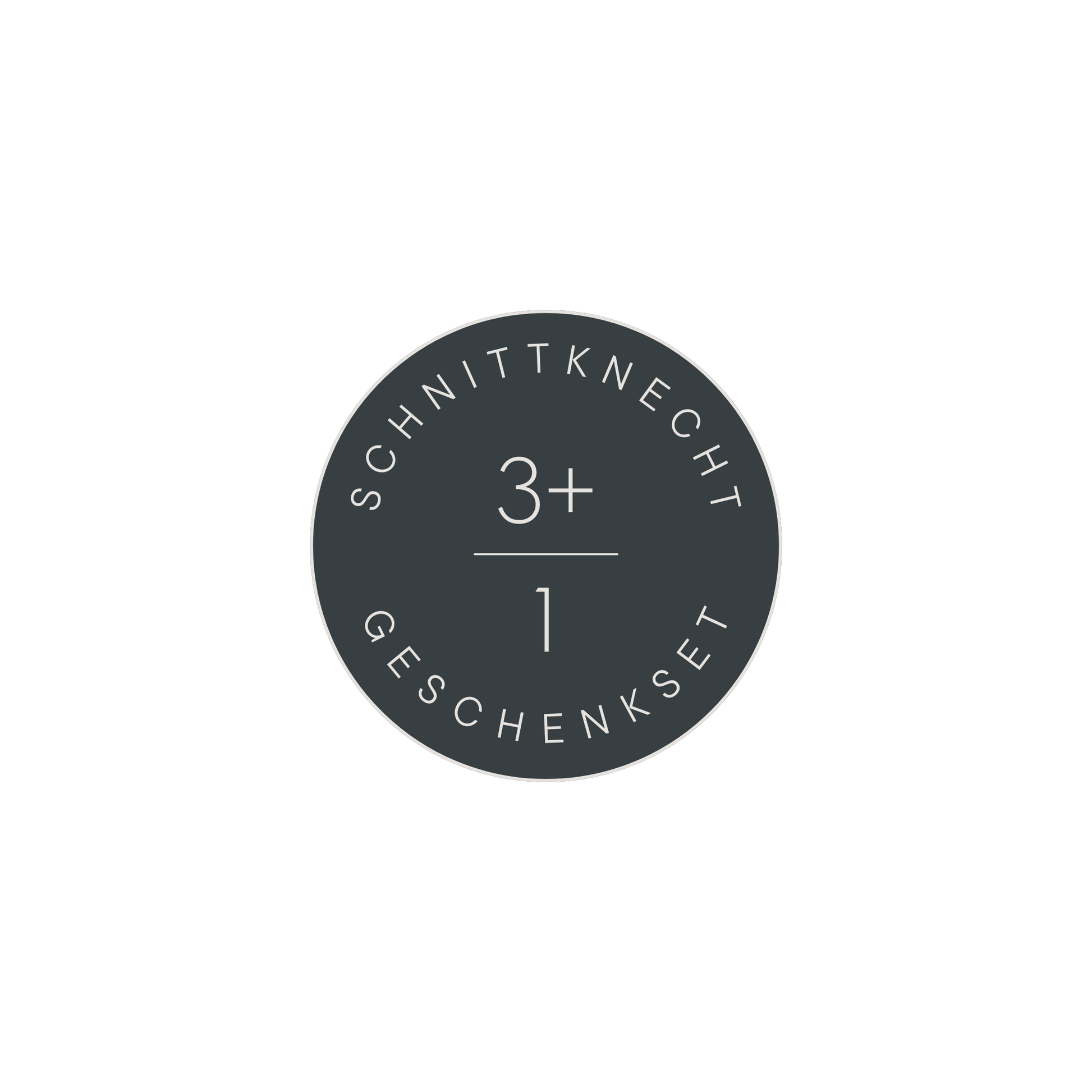 Runde Abbildung mit der Aufschrift „SchnittKnecht 3+1 Geschenkset“.