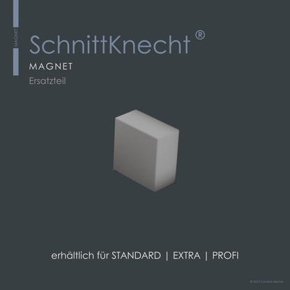 Auf dem Bild ist der Magnet der rutschfesten Schneidebrettunterlage von SchnittKnecht® zu sehen. Das Ersatzteil ist für alle Bundles – Standard, Extra und Profi – erhältlich.