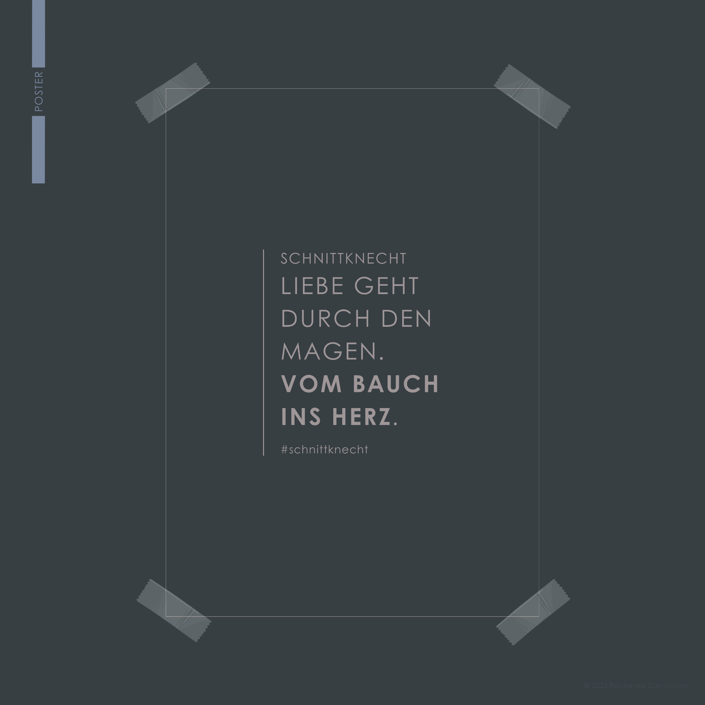SchnittKnecht® Poster-Abbildung mit dem Slogan ‚LIEBE GEHT DURCH DEN MAGEN. VOM BAUCH INS HERZ.‘ – dekoratives Statement für die Küche, elegant gestaltet und ideal zum Einrahmen.