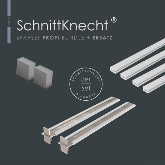 Produktbild SchnittKnecht® Bundle PROFI mit Ersatzteilen (Magnete und Silikonprofile). Rutschfeste Unterlage für XXL-Schneidebretter im Sparset.
