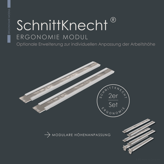 SchnittKnecht® 2er Set Ergonomie-Module – stufenweise Höhenverstellung für Schneidebrett und Küchenarbeitsfläche angedeutet