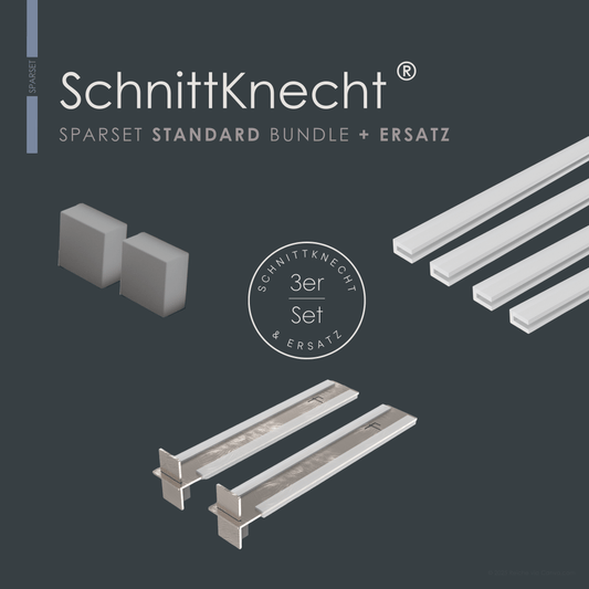 Produktbild SchnittKnecht® Bundle STANDARD mit Ersatzteilen (Magnete und Silikonprofile). Rutschfeste Unterlage für Sandard-Schneidebretter im Sparset.